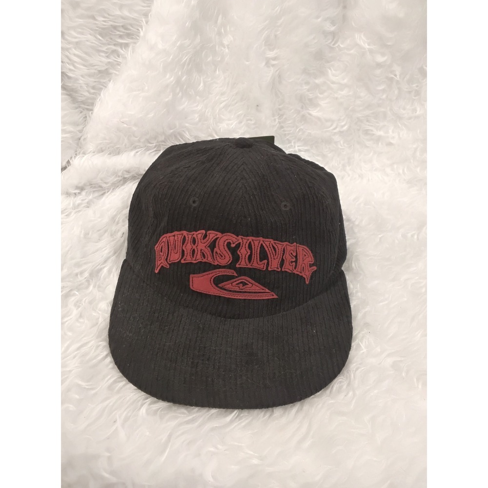 Quiksilver Mens Corduroy Strapback Hat Black Red Embroidered Logo AQYHA05305